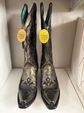 Corral Black Metallic Western Boots with Teal Interior